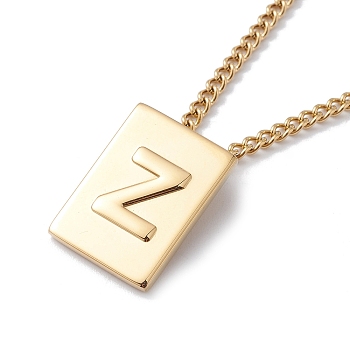 Titanium Steel Initial Letter Rectangle Pendant Necklace for Men Women, Golden, Letter.Z, 18.11~18.5 inch(46~47cm)