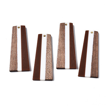 Resin & Walnut Wood Pendants, Trapezoid, Sienna, 49x19x3mm, Hole: 2mm