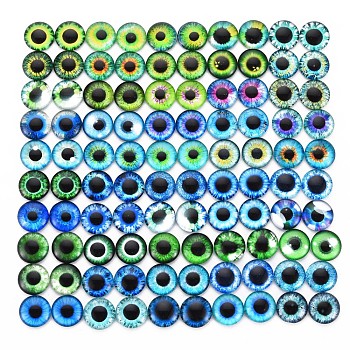 100 Pcs 50 Style Glass Cabochons, Half Round with Evil Eye Pattern, Mixed Color, 10x3.5mm, 100pcs/bag