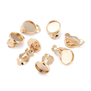 304 Stainless Steel Clip-on Earring Setting, Flat Round, Golden, 16.5x12x8mm, Hole: 3mm, Tray: 10mm