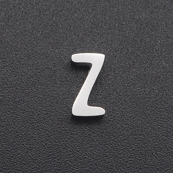 201 Stainless Steel Charms, for Simple Necklaces Making, Laser Cut, Letter, Stainless Steel Color, Letter.Z, 8x4.5x3mm, Hole: 1.8mm