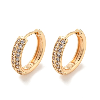 Brass with Cubic Zirconia Hoop Earrings, Ring, Light Gold, 15.5x3.5mm