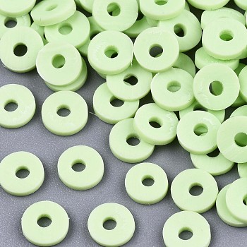 Handmade Polymer Clay Beads, for DIY Jewelry Crafts Supplies, Disc/Flat Round, Heishi Beads, Pale Green, 8x1mm, Hole: 2mm, about 13000pcs/1000g