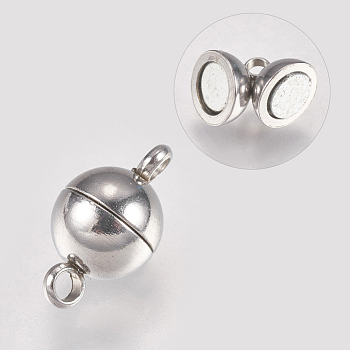 304 Stainless Steel Magnetic Clasps with Loops, Stainless Steel Color, 10.5x6mm, Hole: 1mm