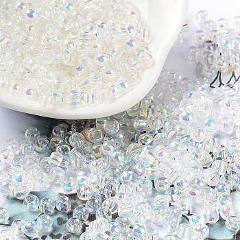 Glass Seed Beads, Half Plated, Transparent Colours Rainbow, Round Hole, Round, Clear, 4x3mm, Hole: 1.2mm, 7500pcs/pound