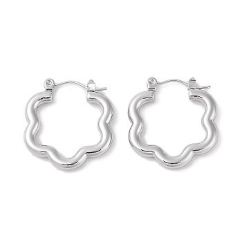 Non-Tarnish 304 Stainless Steel Earrings, for Women, Flower Ring, Stainless Steel Color, 24x2.9mm