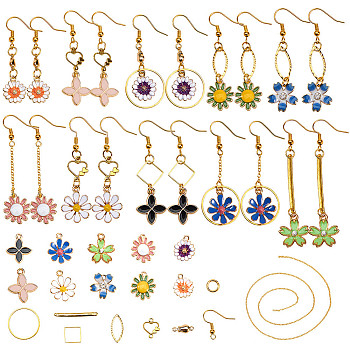 DIY Earring Making, with Enamel Alloy Pendants, Brass Links, Brass Cable Chains and Brass Earring Hooks, Golden, 7.4x7.2x1.7