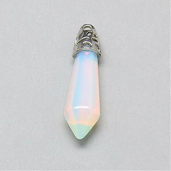 Opalite Pointed Pendants, with Alloy Findings, Platinum, Bullet, 37~38x10mm, Hole: 2.5mm