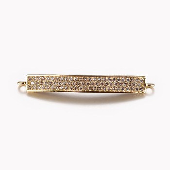 Long-Lasting Plated Brass Micro Pave Cubic Zirconia Links, Rectangle, Clear, Real 18K Gold Plated, 4.5x37x4.5mm, Hole: 0.5mm
