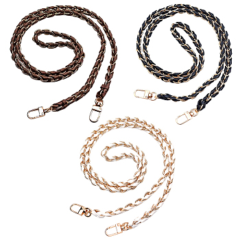 WADORN 3Pcs 3 Colors Braided Imitation Leather & Alloy Chain Bag Straps, with Swivel Clasp, for Bag Replacement Accessories, Mixed Color, 120x1.1cm, 1pc/color