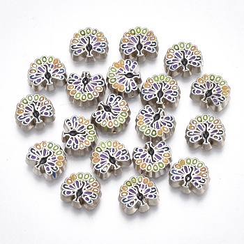 Alloy Enamel Cabochons, Fit Floating Locket Charms, Peacock, Colorful, Platinum, 7x8x2mm