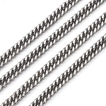 201 Stainless Steel Double Link Chains, Unwelded, Faceted, Stainless Steel Color, 14x9x2mm