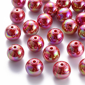 Opaque Acrylic Beads, AB Color Plated, Round, FireBrick, 20x19mm, Hole: 2~3mm