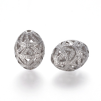 Hollow Alloy Beads, Long-Lasting Plated, Oval, Platinum, 24x18mm, Hole: 2.5mm