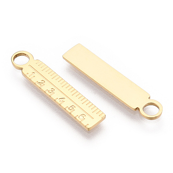 304 Stainless Steel Pendants, Manual Polishing, Ruler Charm, Real 14K Gold Plated, 23.5x4.5x1mm, Hole: 2.5mm