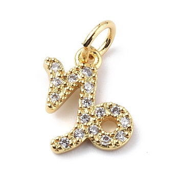 Brass Micro Pave Cubic Zirconia Charms, Constellation Charm, with Jump Rings, Real 18K Gold Plated, Capricorn, 11.5x8.5x1.5mm, Hole: 3.4mm