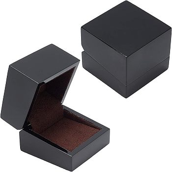 Baking Varnish Wood Box, Filp Cover, with Foam Mat, Square, for Ring Packing, Black, 6x6x5.2cm