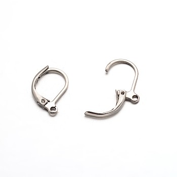 304 Stainless Steel Leverback Earring Findings, with Loop, Stainless Steel Color, 16x10x2mm, Hole: 1mm