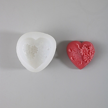 Valentine's Day Heart & Rose DIY Silicone Molds, Fondant Molds, Resin Casting Molds, for Chocolate, Candy, UV Resin & Epoxy Resin Craft Making, White, 53.5x52x30.5mm