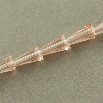 Transparent Glass Beads Strands, Pearlized, Faceted, Cone, Bisque, 12x6x6mm, Hole: 2mm, about 47~49pcs/strand, 18.70~19.49inch(47.5~49.5cm)