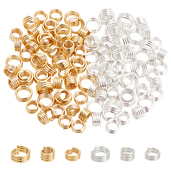 120Pcs 6 Styles Brass Split Rings, Lead Free & Cadmium Free, Multi Loops Jump Rings, Mixed Color, 4.5~6x2.7~3.5mm, Inner Diameter: 3~4.5mm, 20pcs/color