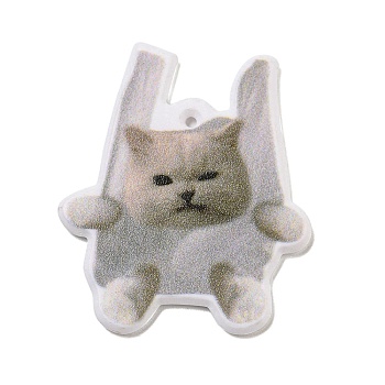 Printed Acrylic Pendants, Cat Shape, 35x29x2mm, Hole: 1.2mm