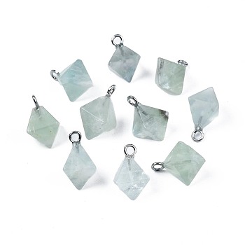 Natural Green Aventurine Pendants, with Platinum Plated Iron Loops, Faceted, Bicone, 15.5~16x12.5~13x11.5~12mm, Hole: 1.5mm
