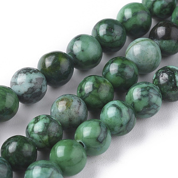 Natural China Silver Leaf Jasper Beads Strands, Dyed & Heated, Round, Green, 6mm, Hole: 1mm, about 60pcs/strand, 15.16 inch(38.5cm)