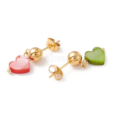 Synthetic Shell Heart Pendant Double Layer Necklaces and Dangle Stud Earrings(SJEW-F217-03A-G)-6