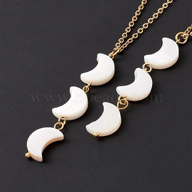 Natural Shell Crescent Moon Pendant Necklace with 304 Stainless Steel Chains for Women(NJEW-C016-04G)-2