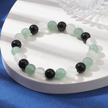 Natural Green Aventurine & Selenite & Eyeless Obsidian Round Beaded Stretch Bracelets(BJEW-JB10114-01)-2