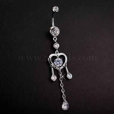 Real Platinum Plated Brass Rhinestone Heart and Tassel Navel Ring Belly Rings(AJEW-EE0001-75A)-3