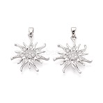 Brass Micro Pave Clear Cubic Zirconia Pendants, Sun Charms, Platinum, 22.5x20x3mm, Hole: 4.5x2mm(KK-T075-86P)