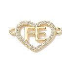 Brass Micro Pave Clear Cubic Zirconia Letter FE Links Connector Charms, Real 18K Gold Plated, Rack Plating, Long-Lasting Plated, Cadmium Free & Lead Free, Heart, 15.5x25.5x2.5mm, Hole: 1.6mm(KK-L268-024G-01)
