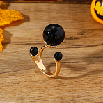 Alloy with Imitation Pearl Adjustable Cuff Rings for Women, Rose Gold, Black, Inner Diameter: 18mm(LG2934-4)