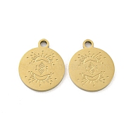 Ion Plating(IP) 316L Surgical Stainless Steel Pendants, Real 18K Gold Plated, Flat Round Charm, Sun, 18x15x1.5mm, Hole: 2.2mm(STAS-K280-11G-03)