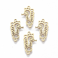 201 Stainless Steel Links connectors, Laser Cut, Sea Horse, Golden, 20.5x11x1mm, Hole: 1.4mm(STAS-R104-038G)