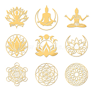 9Pcs Nickel Custom Self-adhesive Picture Stickers, Independence Day Metal Decals, Golden, July Lotus, 40x40mm(DIY-WH0450-202)