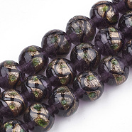 Handmade Gold Sand Lampwork Beads, Round, Purple, 12~12.5x11~12mm, Hole: 1.5~2mm(LAMP-T006-02B)