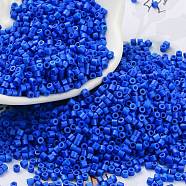 Baking Paint Glass Seed Beads, Cylinder, Blue, 2x1.5mm, Hole: 1mm, about 5599pcs/50g(X-SEED-S042-05B-77)