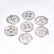 Tibetan Style Alloy Big Pendants, Cadmium Free & Nickel Free & Lead Free, Saint Benedict Medal, Antique Silver, 51x46x3mm, Hole: 3mm(TIBEP-A17171-AS-FF)