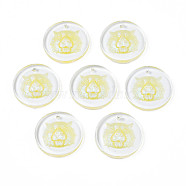 Transparent Resin Pendants, with Glitter Powder, Flat Round with Tiger Head, Champagne Yellow, 24.5x3.5mm, Hole: 1.4mm(RESI-N030-007A)