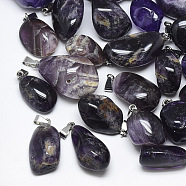 Natural Amethyst Pendants, with Stainless Steel Snap On Bails, Nuggets, Stainless Steel Color, 30~55x18~30x10~20mm, Hole: 3~4x7~8.5mm(G-T122-32D)