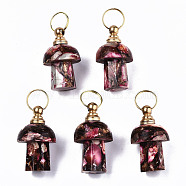 Assembled Synthetic Bronzite and Imperial Jasper Openable Perfume Bottle Pendants, with Light Gold Brass Findings, Dyed, Mushroom, Hot Pink, Capacity: 1ml(0.03 fl. oz), 34~35x20~21mm, Hole: 10.5mm(G-S366-057C)