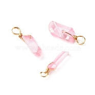 Electroplated Natural Quartz Pendants, with Real 18K Gold Plated Eco-Friendly Copper Wire, Chip, Pink, 17~44x3.5~8x3~4mm, Hole: 2~4mm(PALLOY-JF00846-01)