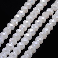 Electroplate Opaque Solid Color Crystal Glass Rondelle Beads Strands, Faceted, AB Color Plated, White, 10x7mm, Hole: 1mm, about 63~65pcs/strand, 49~50cm(EGLA-F047A-01AB)