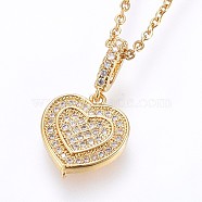 304 Stainless Steel Pendant Necklaces, with Cubic Zirconia, Heart, Golden, 17.71 inch(45cm), Pendant: 14x12.5x5mm(NJEW-H486-24G)