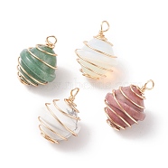 Natural & Synthetic Gemstone Pendants, with Copper Wire Wrapped, Saturn-shaped, Golden, 26.5~28x20.5~21mm, Hole: 3~3.5mm(PALLOY-JF01651-01)