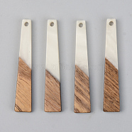 Opaque Resin & Walnut Wood Pendants, Trapezoid, Floral White, 44.5x8x3mm, Hole: 2mm(RESI-S389-043A-C04)