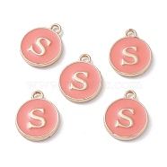 (Defective Closeout Sale Border damaged) Golden Plated Alloy Enamel Charms, Cadmium Free & Lead Free, Enamelled Sequins, Flat Round with Letter, Letter.S, 14x12x2mm, Hole: 1.3mm(ENAM-XCP0001-20S)